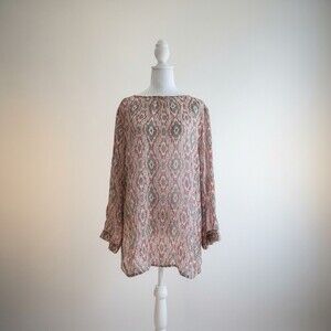 Original NILE Switzerland Geometric Print Viscose Blouse Boho Tunic Top Size L